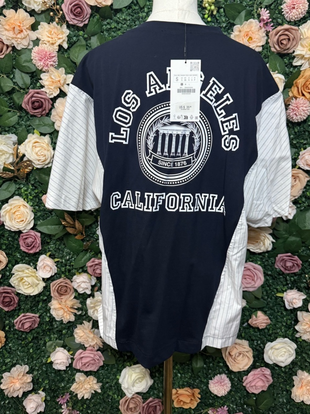 Navy Blue & White Short Sleeve Graphic Tee - Picture 5 of 7